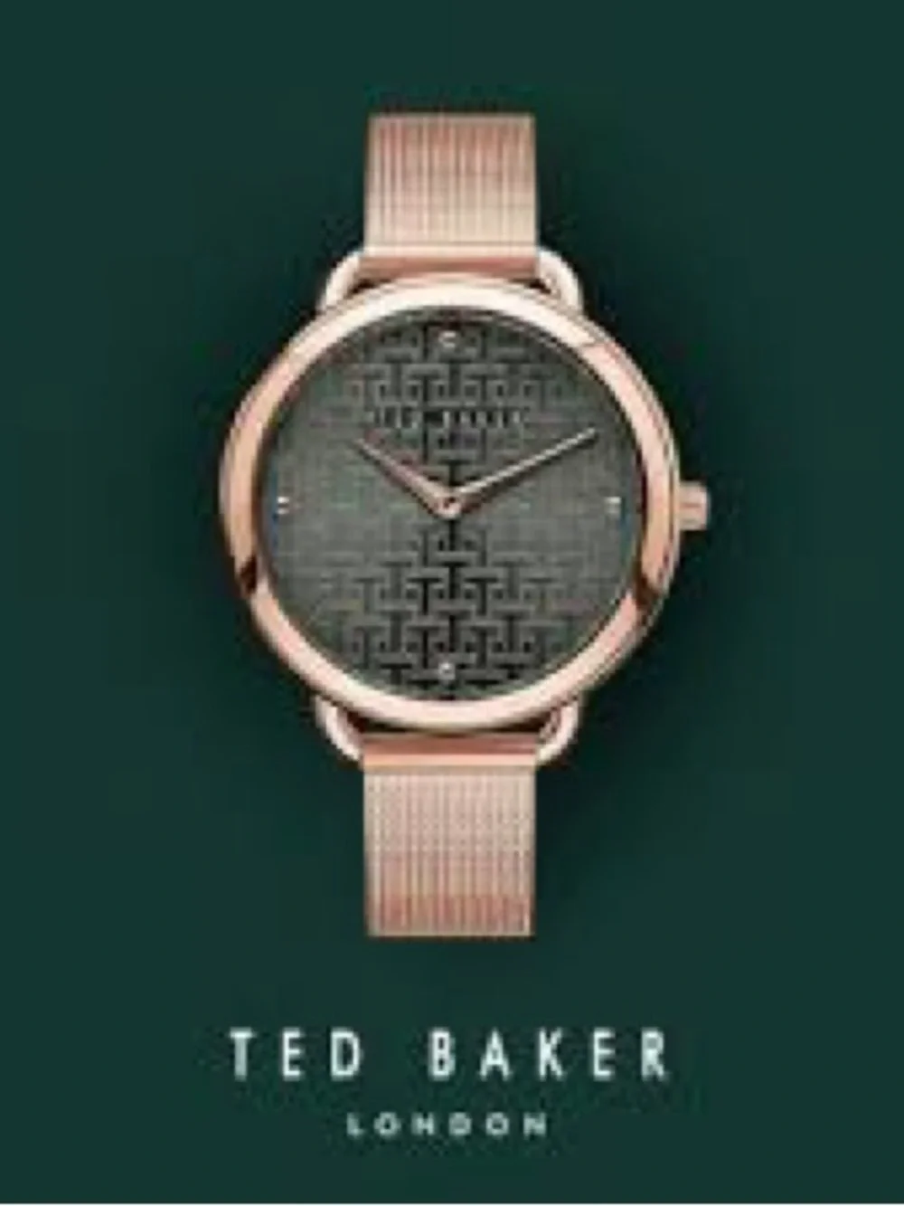 Ted Baker Rose Gold Mesh Watch with Textured Gray Dial